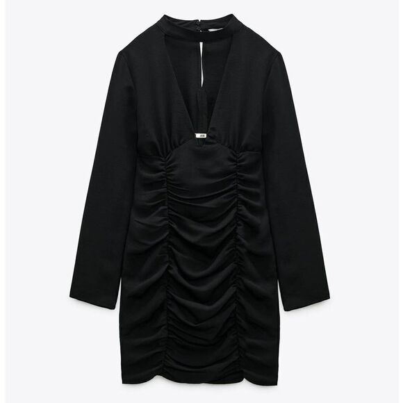 ZARA Women Black RHINESTONE DRESS WITH DRAPED NECKLINE - Picture 2 of 7